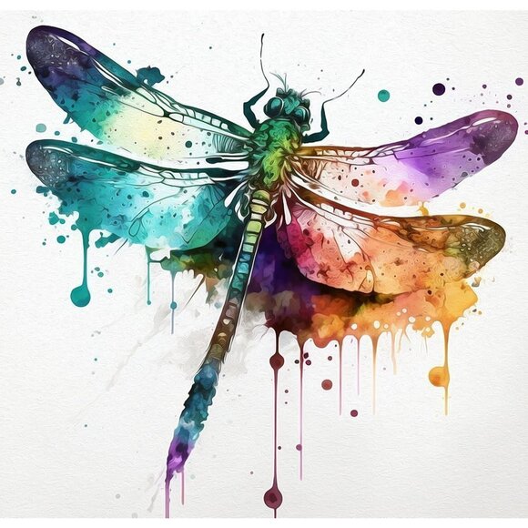 Dragonfly Watercolor Oil Painting Art‎ Print - Picture 2 of 5